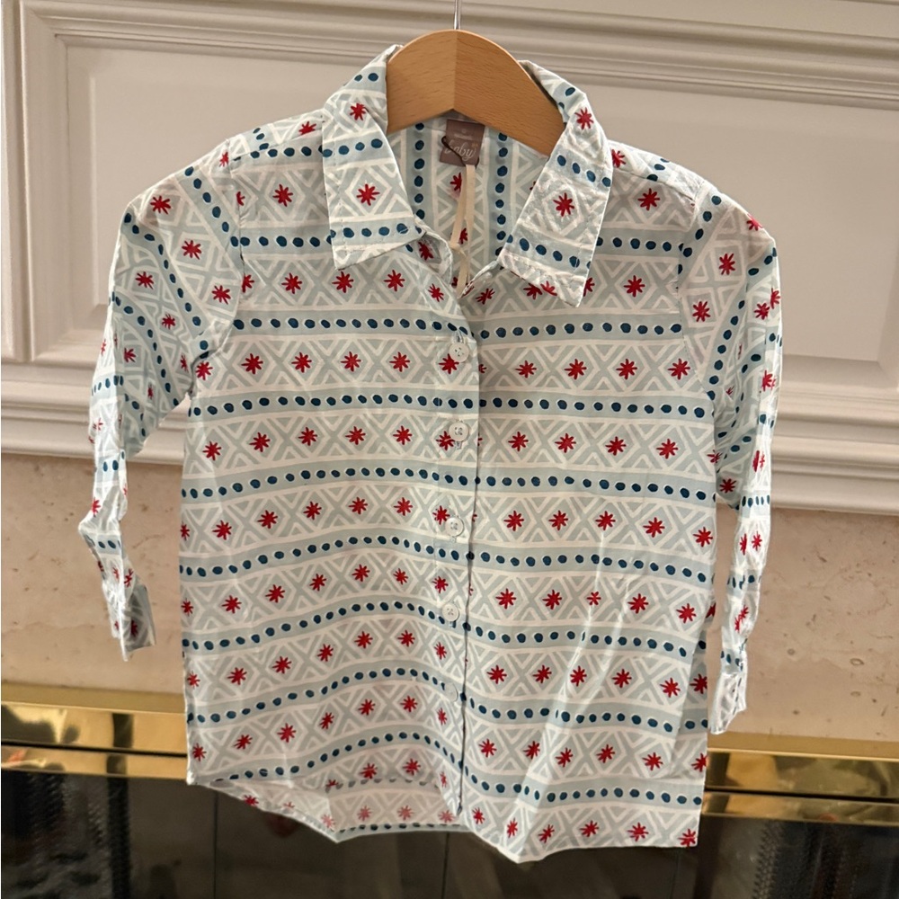 Hallmark Kids White and Red Patterned Button Down Shirt